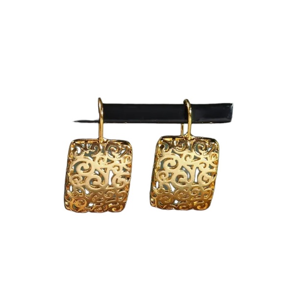 Celtic Rectangle Cut Metal Gold Drop Earrings - Picture 2 of 6